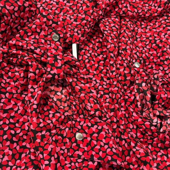 MICHAEL Michael Kors Red Pink Patterned long rollup sleeves full zip up shirt - Picture 10 of 12